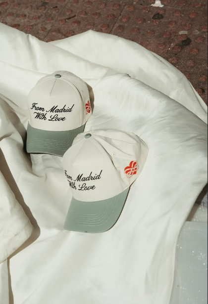 'From Madrid With Love' custom wedding caps flatlay